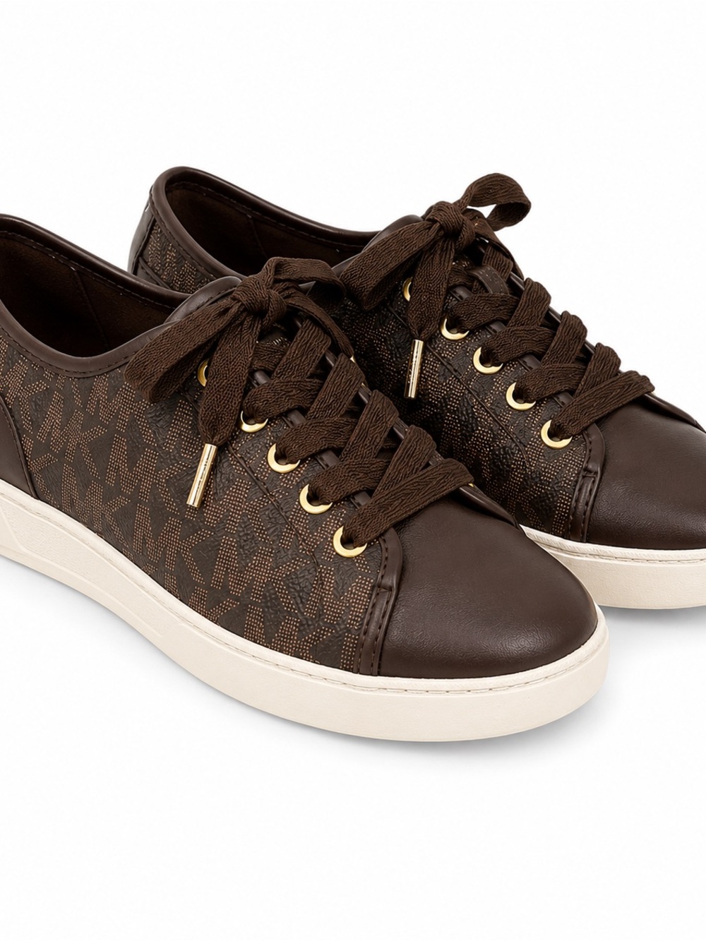Michael Kors Signature Brown Logo Low-Top Sneakers with Gold Accents